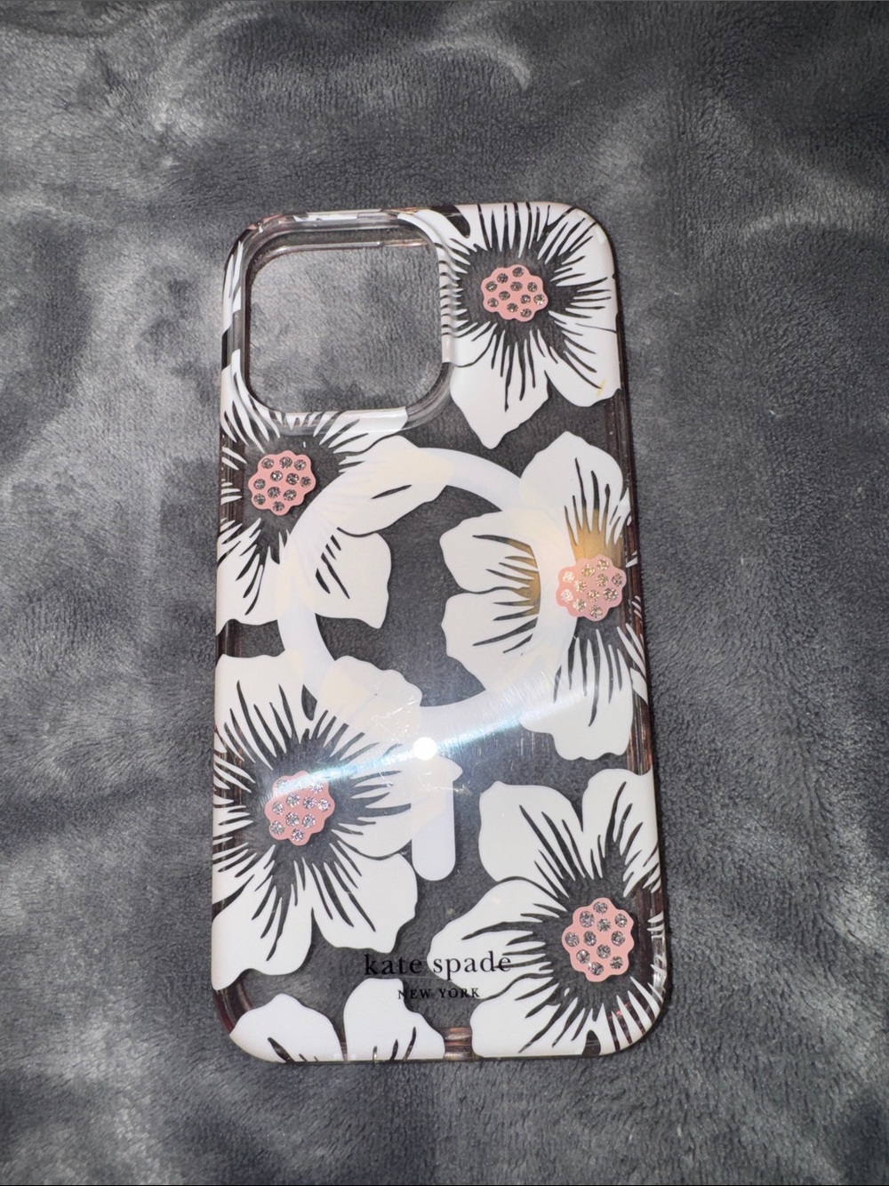 kate spade Clear Floral Phone Case with White and Pink Accents